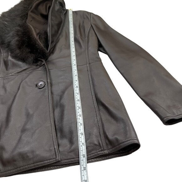VIntage Mid Length Leather‎ Penny Lane Jacket Brown M Removable Faux Fur Collar - Picture 12 of 16
